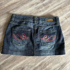 Embroidered Denim Skirt - navy